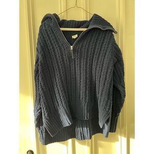 Aerie navy blue chunky loose knit soft oversized 1/4 zip v-neck sweater S
